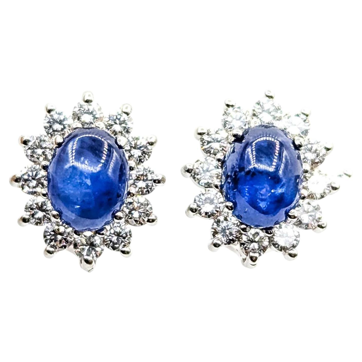 Lustrous Sapphire & Diamond Halo Earrings in 14k White Gold