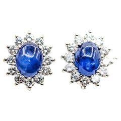 Lustrous Sapphire & Diamond Halo Earrings in 14k White Gold