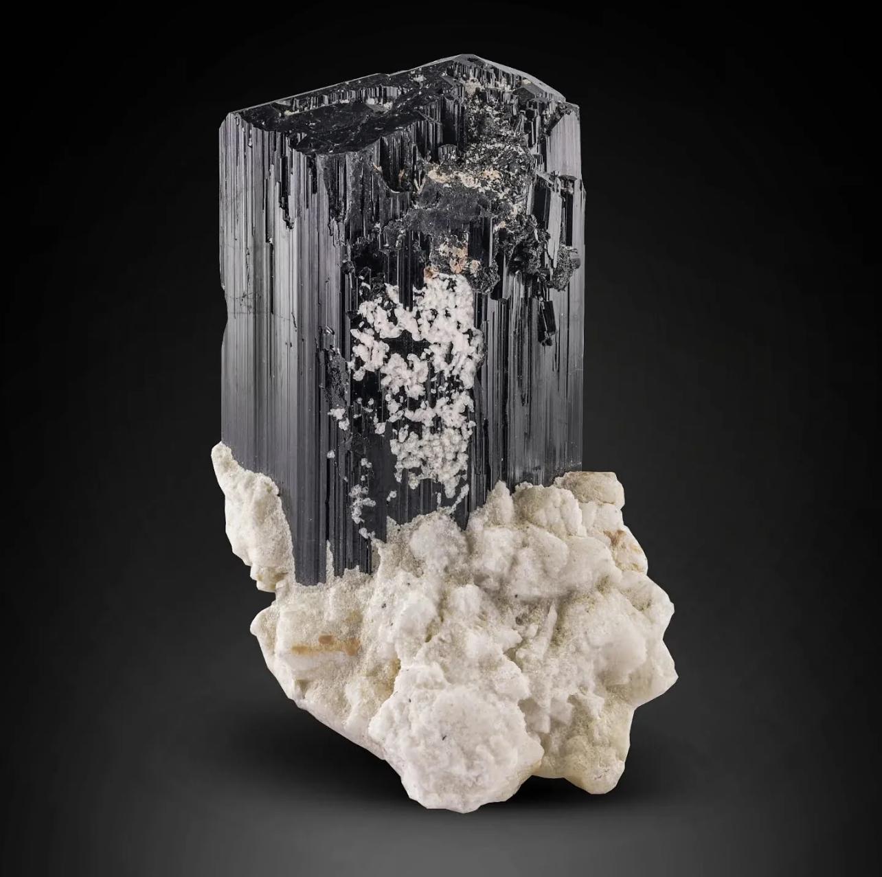 Brillante cristal de turmalina negra Schorl sobre albita blanca procedente de Afganistán Otro en venta