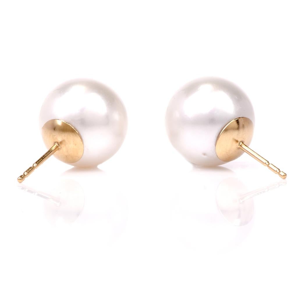 Women's Lustrous South Sea Pearl Gold Stud Earrings