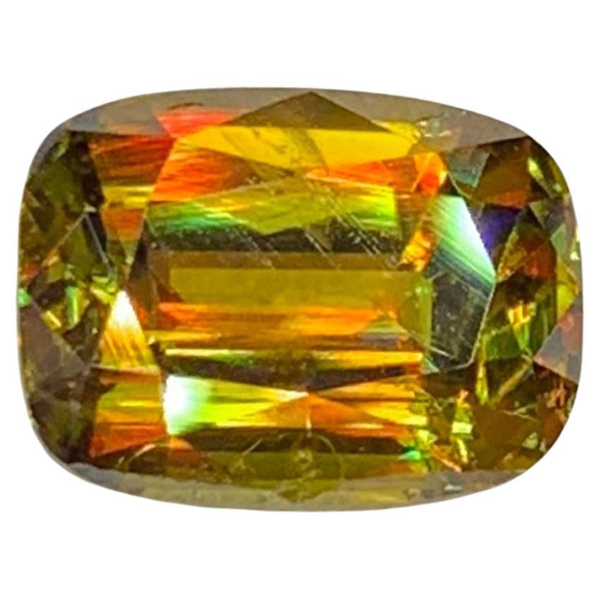 Lustrous Sparkling Sphene Gemstone: Multi Color Cushion Cut, 2.05 Carat