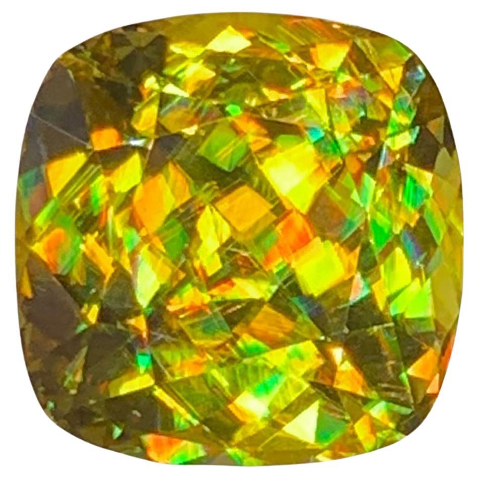 Lustrous Sphene Fancy Cushion Gemstone: Yellow-Green Titanite 6.14 CTs For Sale