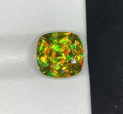 Lustrous Sphene Cushion Gemstone: Yellow-Green Titanite, June Birthstone 4.85 CT
