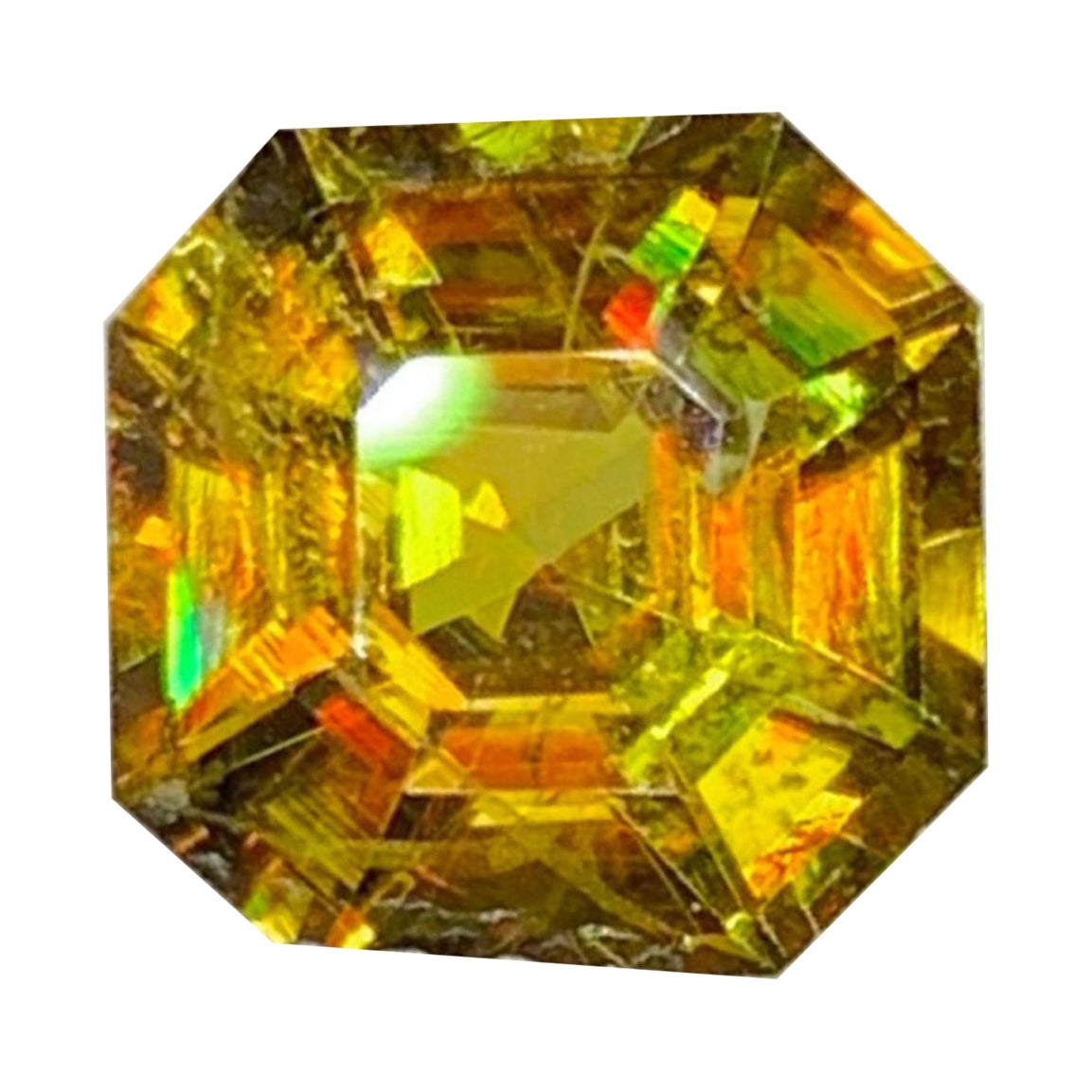 Lustrous Sphene Gemstone: MultiColor Asscher Cut, 1.98 Carat For Sale