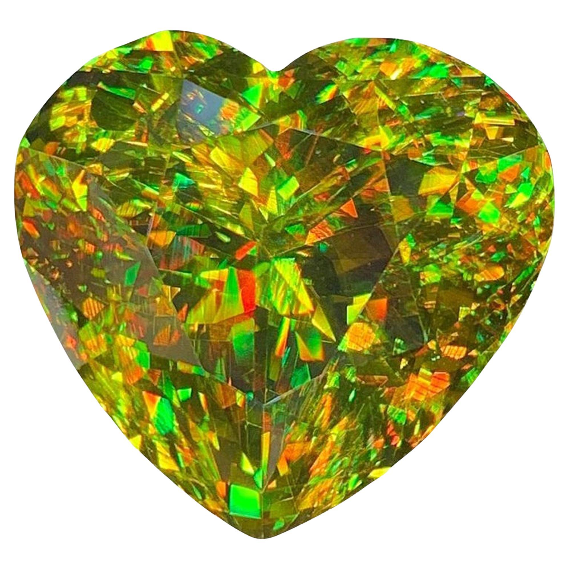 Lustrous Sphene Heart Gemstone: Yellow-Green Titanite, June Birthstone