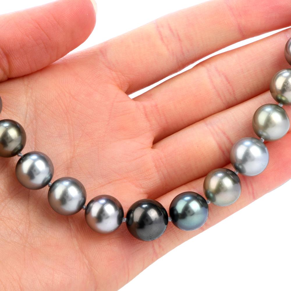 Women's Lustrous Tahitian South Sea Pearl Necklace with Gold Clasp