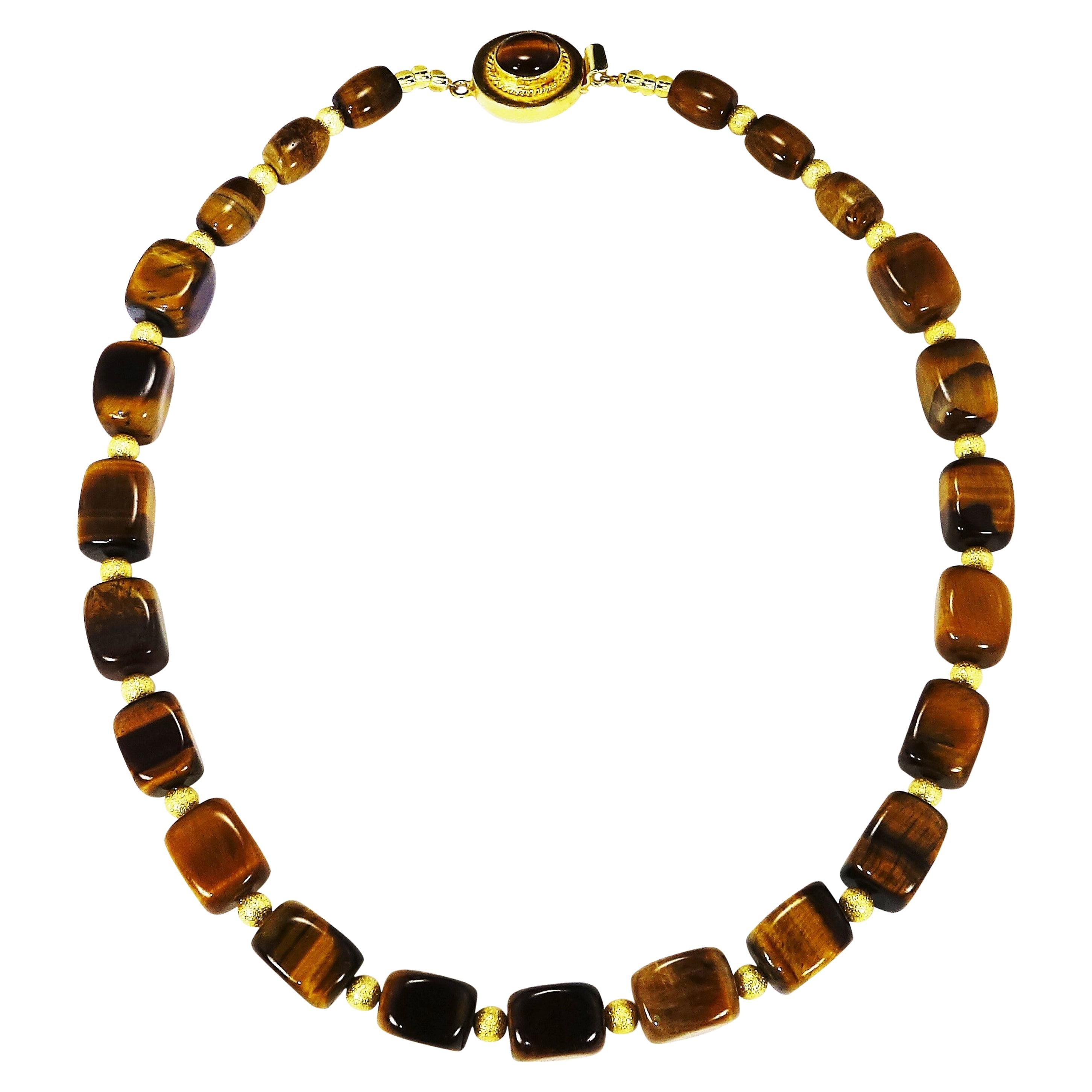 Bead AJD 20 Inch Lustrous Tiger's Eye Cube Necklace For Sale