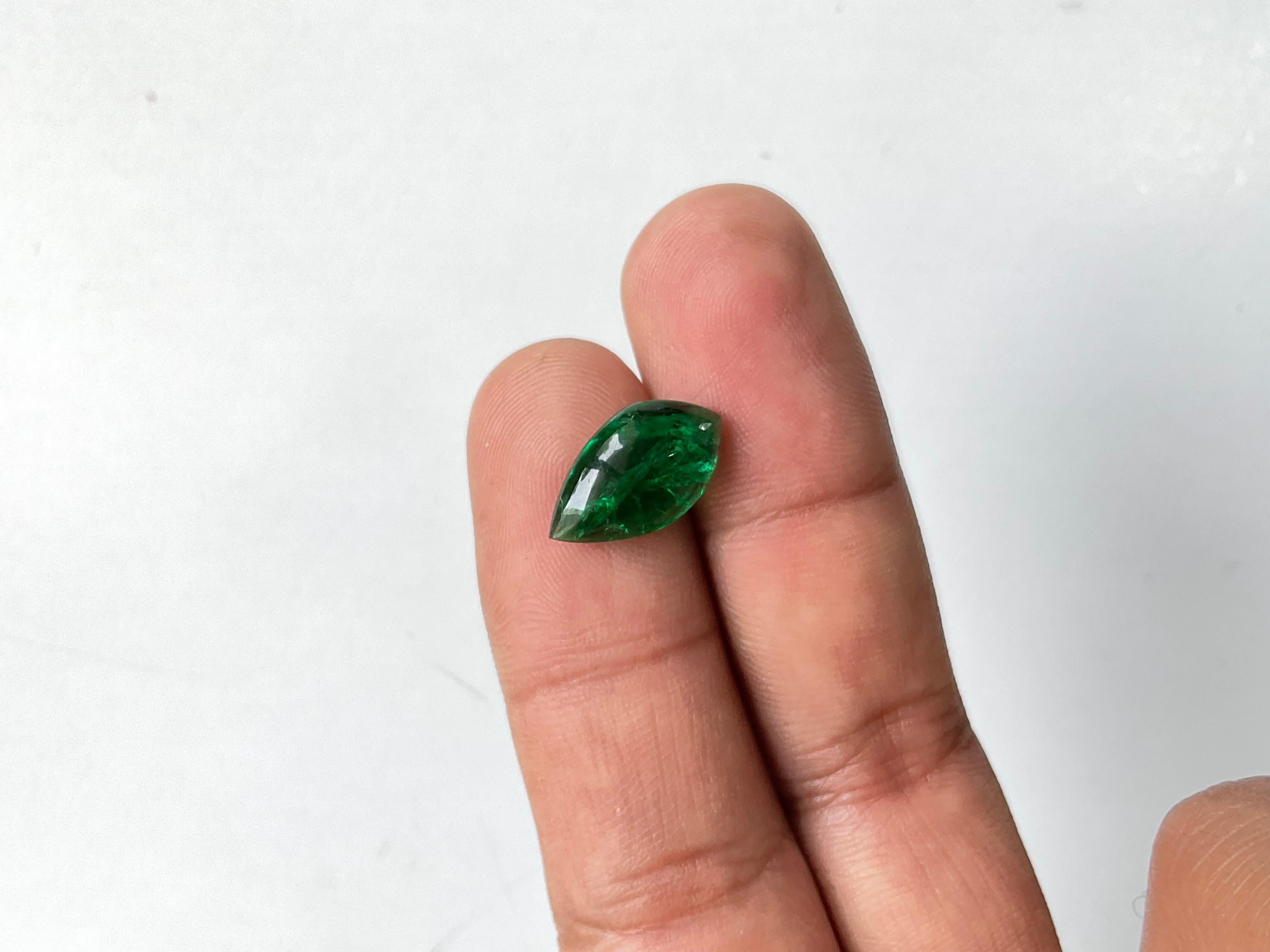 Marquise Cut Lustrous Zambian Emerald Fancy Marquise Cabochon Loose Gemstone for Jewelry For Sale