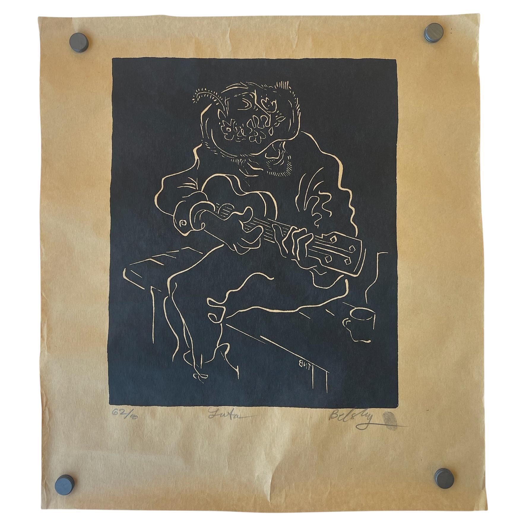 Luta" Limited Edition Linocut Print by Belsky, Numbered 62/100, Hand Signed with For Sale