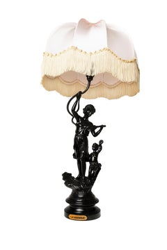 Lute and Tambourine players Table Lamp Silk Brocade, 19th Century