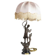 Lampe de table pour joueurs de luth et de tambourin Brocart de soie, 19e siècle