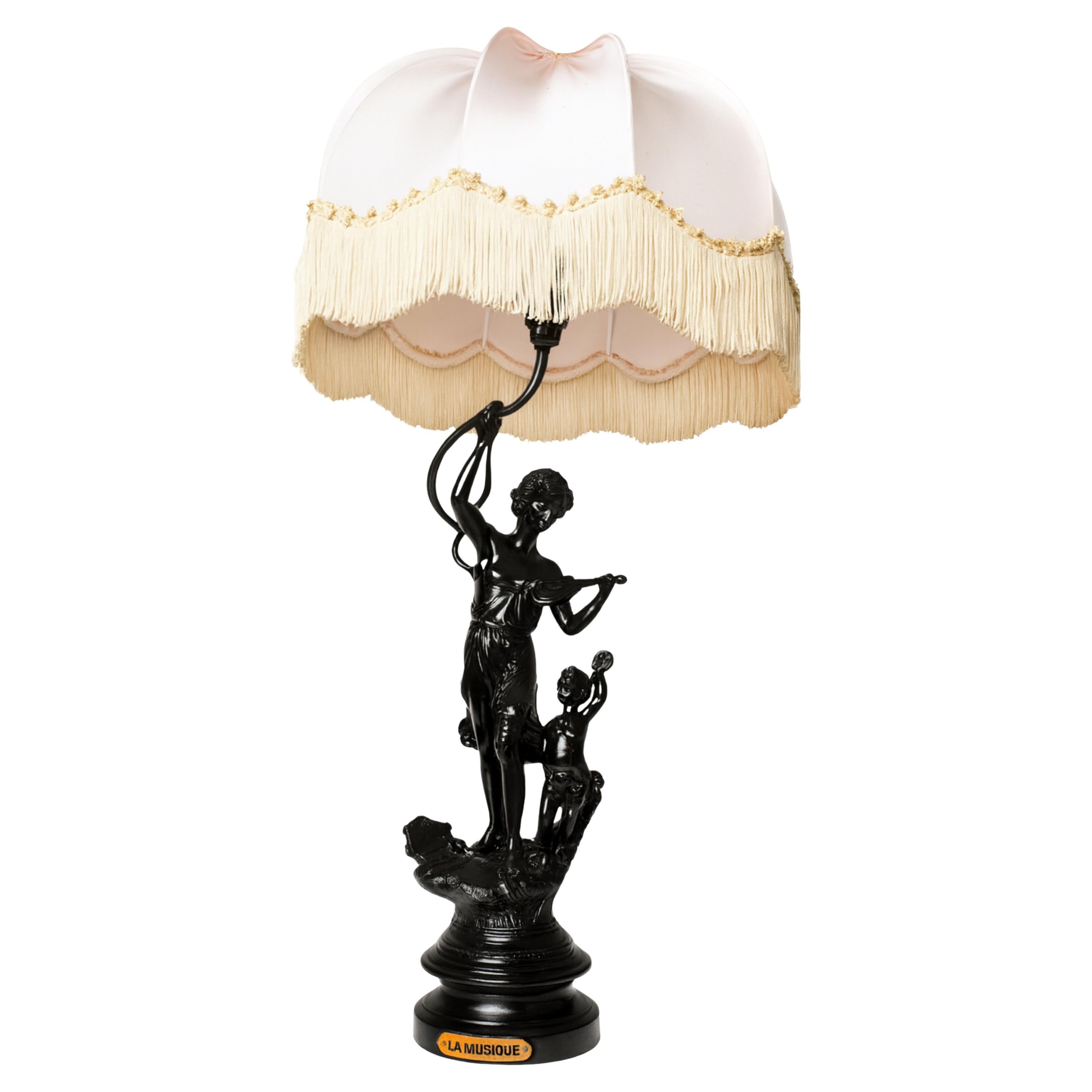 Lute and Tambourine players Table Lamp Silk Brocade, 19th Century For Sale