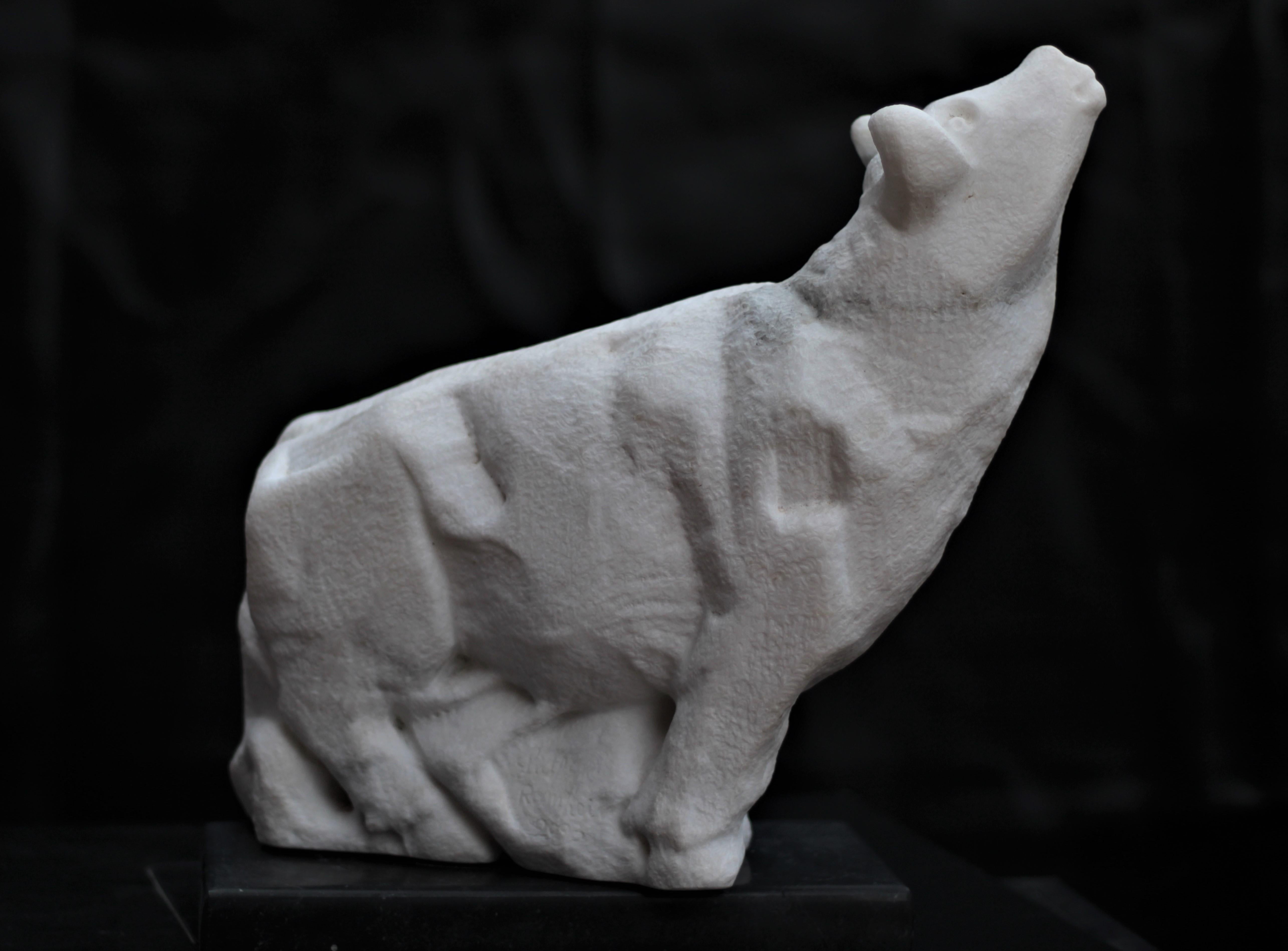 Bellowing Bull, White Carrara Marble Stone Figurative Sculpture For Sale 13