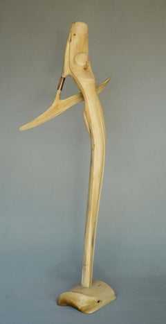 "Grace", Box-Wood Copper Ring Soft Lines Feminine Abstract Figurative Sculpture