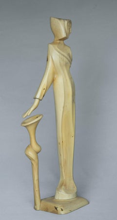 "Presence", Box-Wood Soft Lines Soothing Hand Feminine Figurative Sculpture