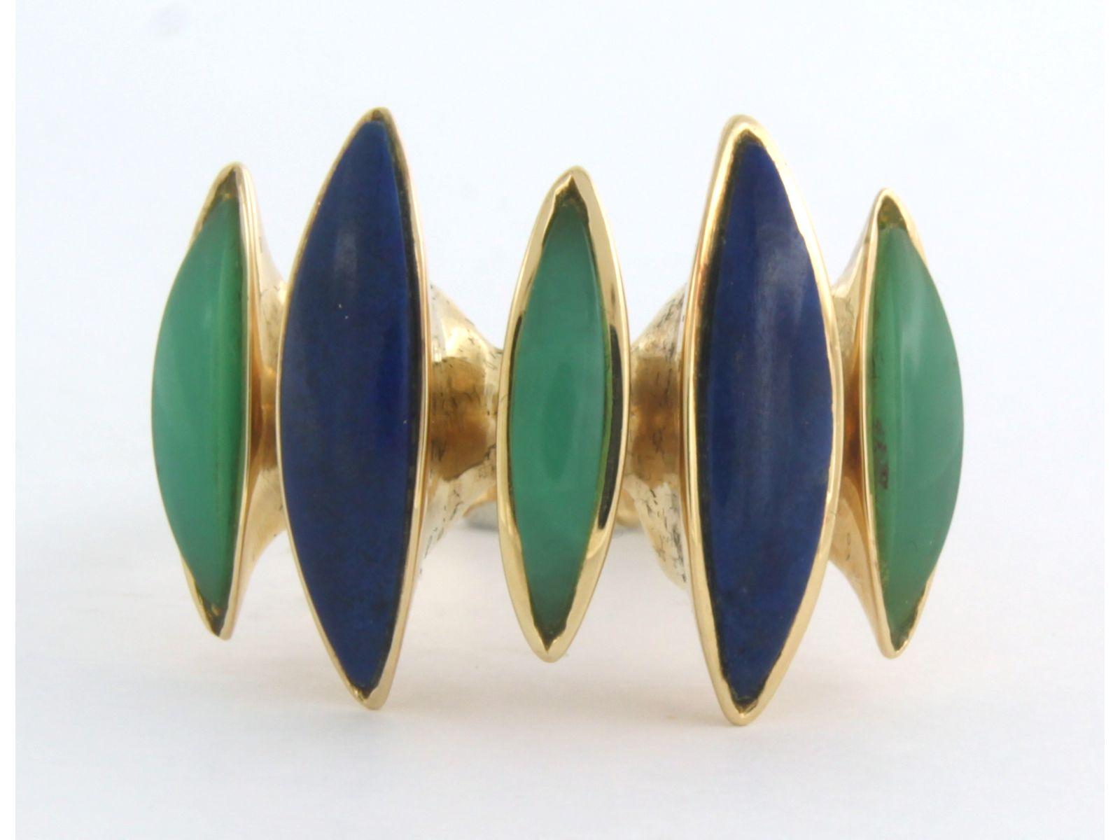 LUTH DESIGN 18k yellow gold ring with lapis lazuli and chrysophrase 15.3 grams For Sale 2