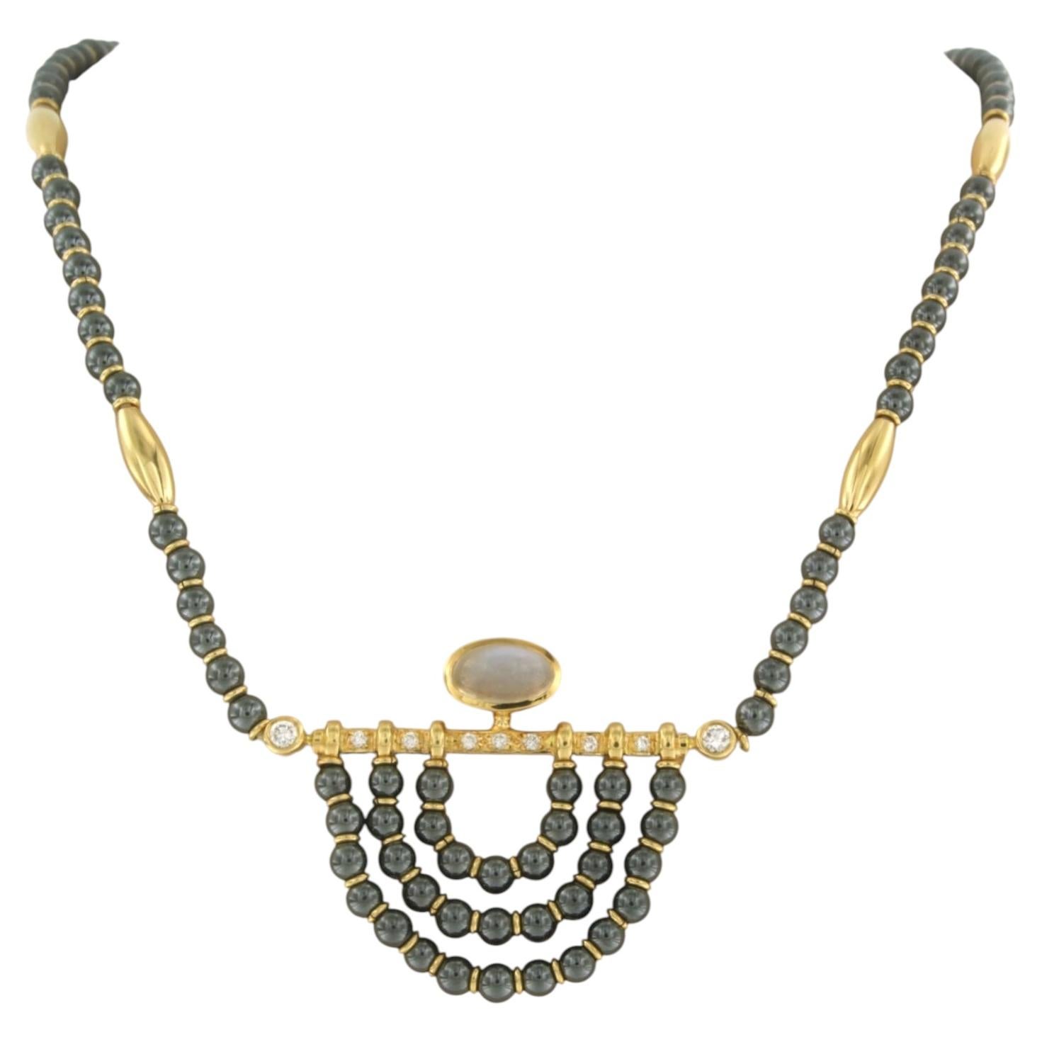 LUTH DESIGN - collana con ematite, pietra di luna e diamanti in oro giallo 18 ct.