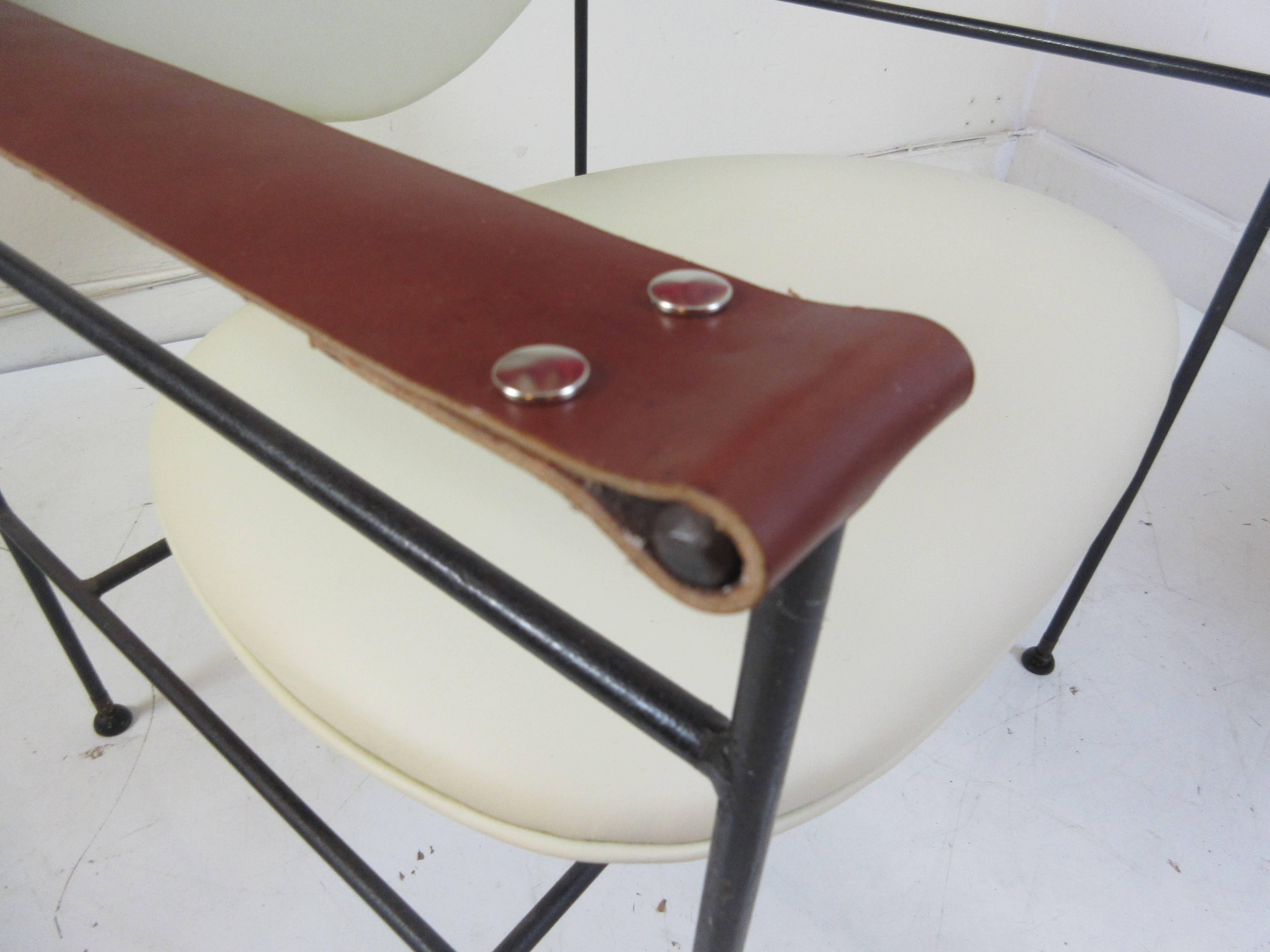 Luther Conover Leather Chair with Strap Arms on Wrought Iron Frame