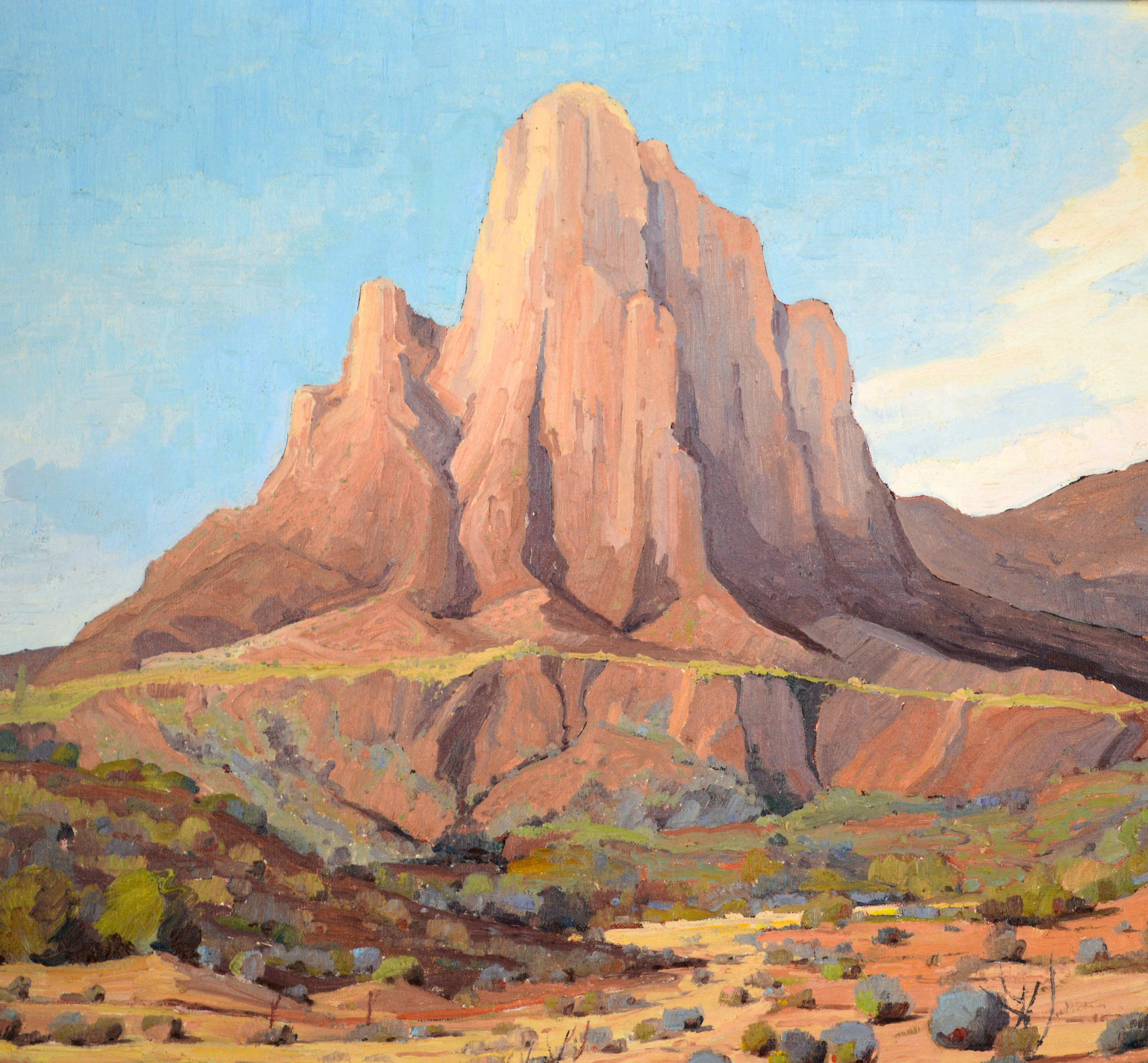 Picacho Peak, Arizona 1945 - Paysage du désert du milieu du siècle dernier, par Dejoiner - Impressionnisme américain Painting par Luther Evans Dejoiner