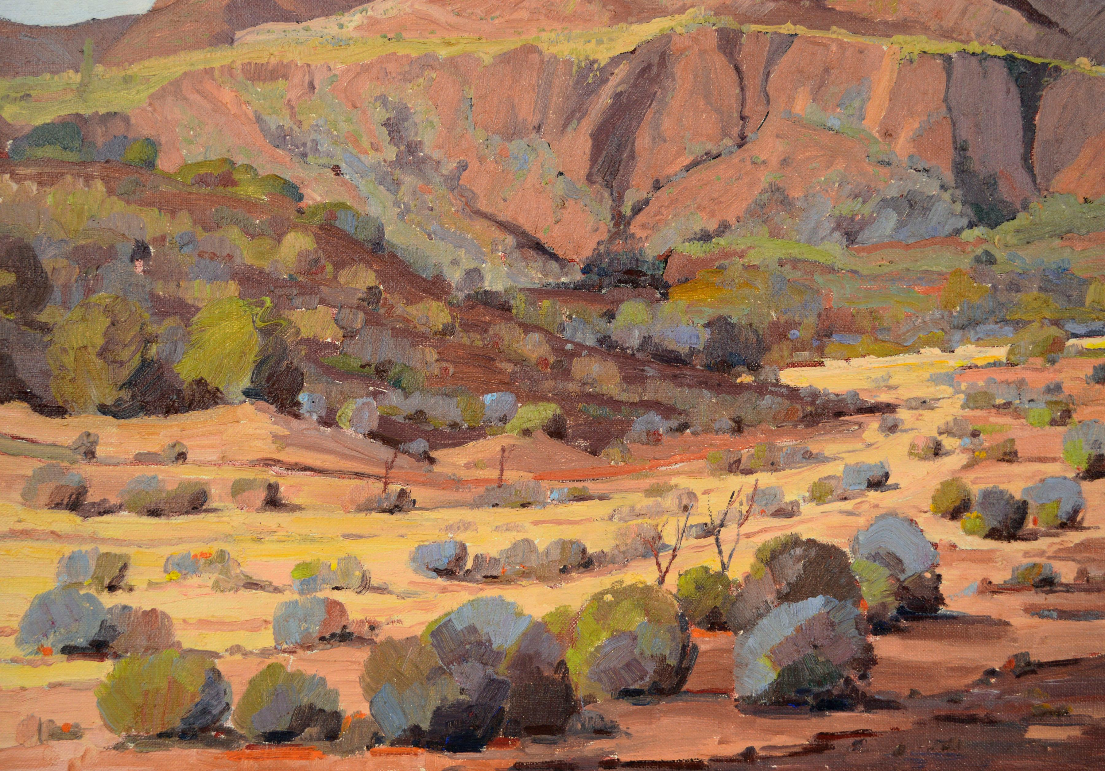 Picacho Peak, Arizona 1945 - Paysage du désert du sud-ouest mi-siècle par Dejoiner

Magnifique paysage impressionniste du désert du sud-ouest datant du milieu des années 1940, réalisé par l'artiste californien Luther Evans Dejoiner (américain,