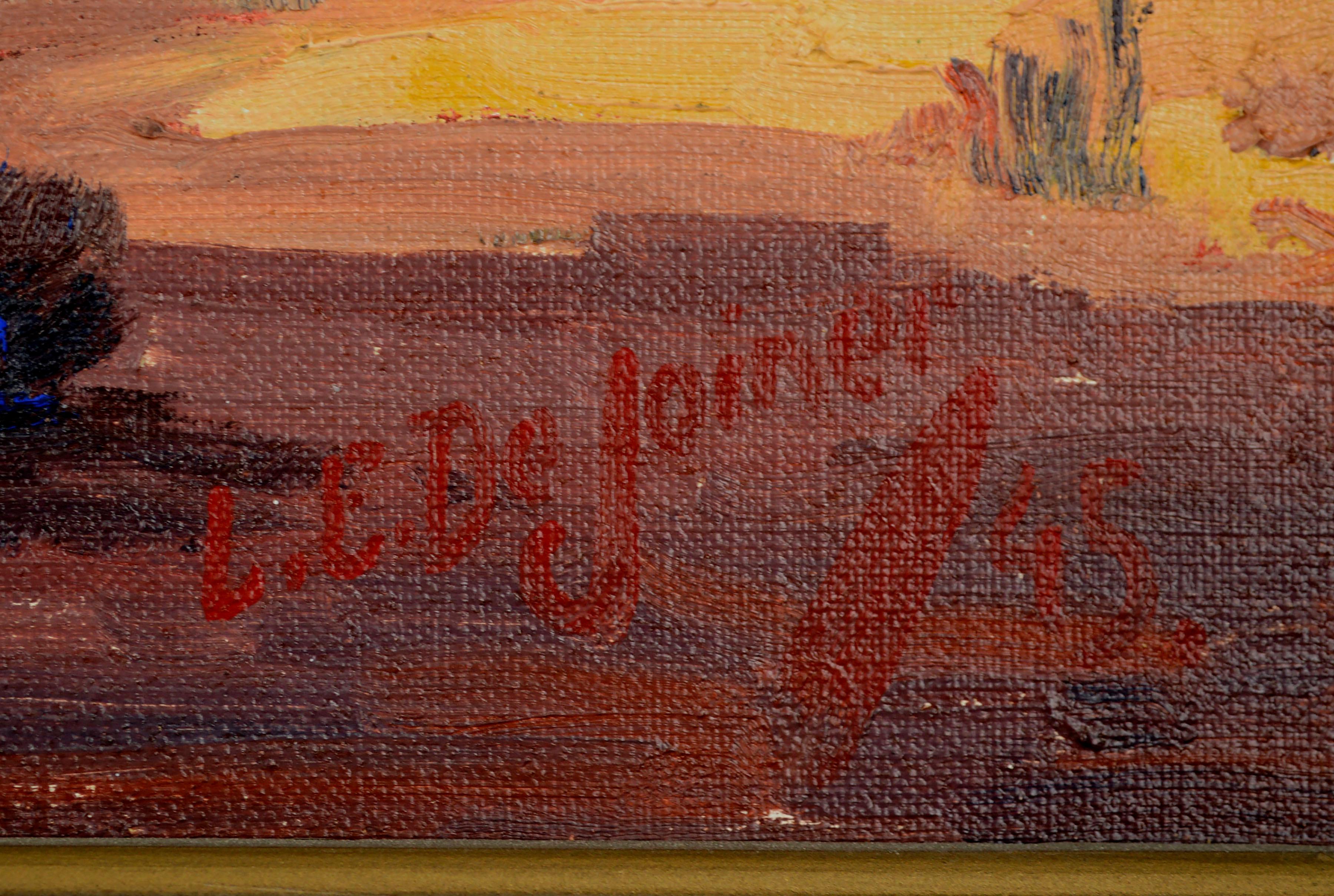 Picacho Peak, Arizona 1945 - Mid Century Southwest Desert Landscape by Dejoiner

Beautiful mid-1940's impressionist southwest desert landscape by California artist Luther Evans Dejoiner (American, 1886-1954), 1945. Dejoiner depicts this expansive