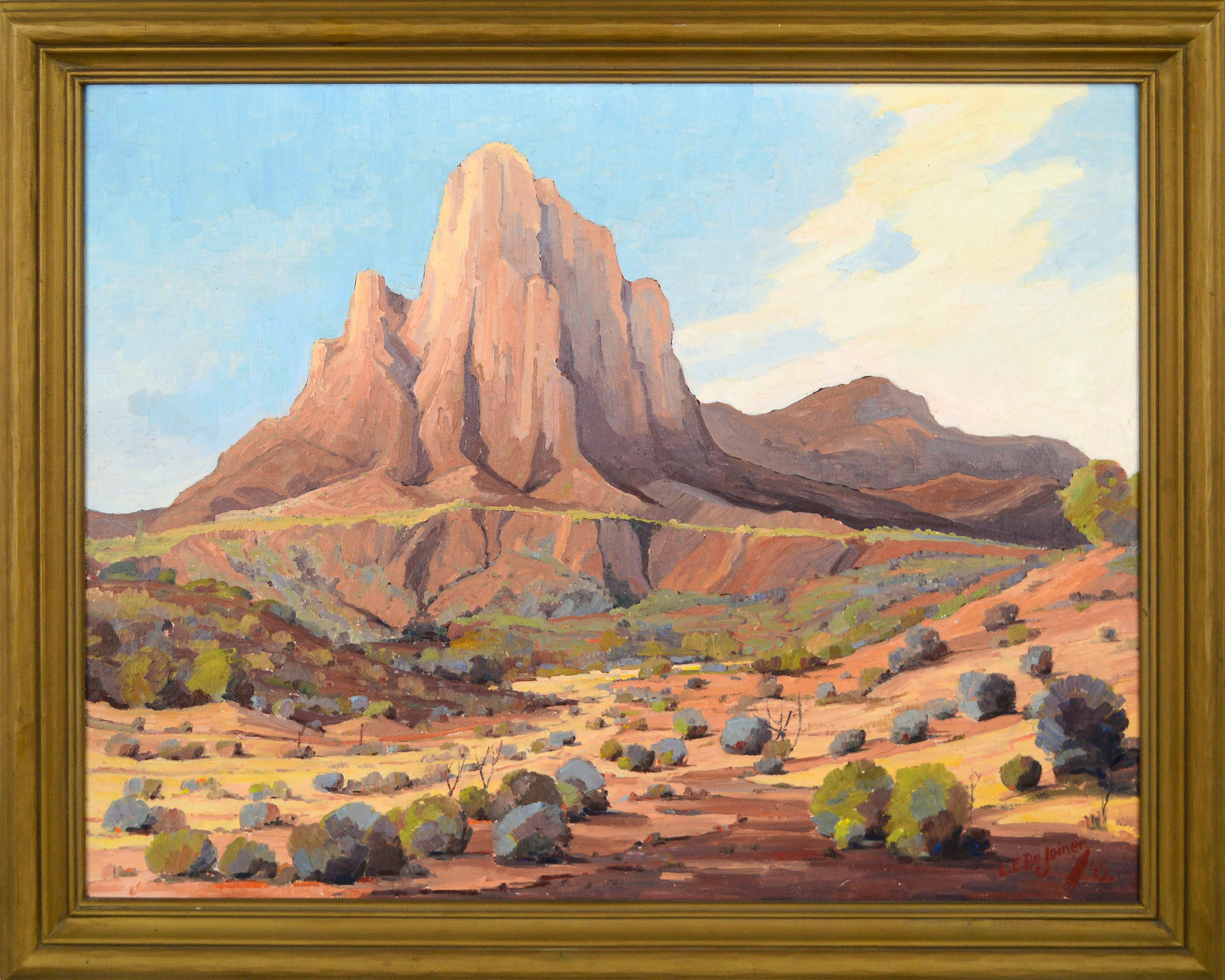Luther Evans Dejoiner Landscape Painting - Picacho Peak, Arizona 1945 - Mid Century Southwest Desert Landscape by Dejoiner