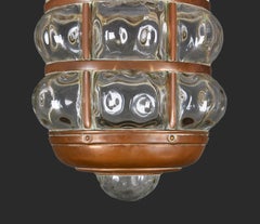 A Copper And Glass Hanging Hall Light or Lantern