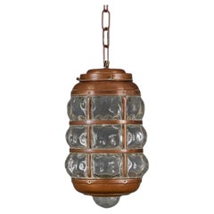 Antique A Copper And Glass Hanging Hall Light or Lantern