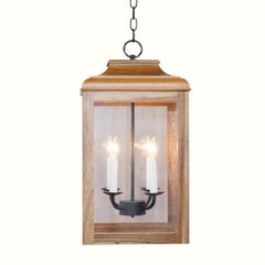 Lutyens Hanging Lantern, Estate, Finish Natural Wood, Charred Iron Candle Holder