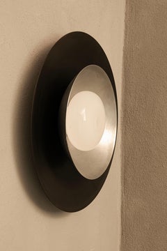 Luumbre Wall Sconce in Blackened Steel with Metal Shade & Opal Glass by Nuumbra