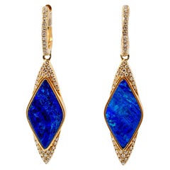 Luvente 14K Yellow Gold Blue Opal Rhombus Diamond Drop Earrings