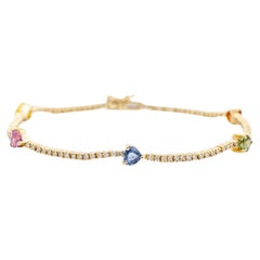 Luvente Bracciale Tennis Donna Oro Giallo 14K Multi Cuore Diamante