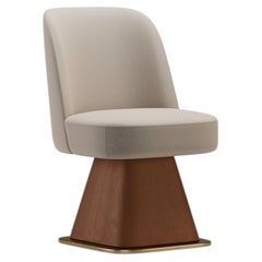 Luvia Chair in White Bouclé and Orange Leather with Brushed Brass Base