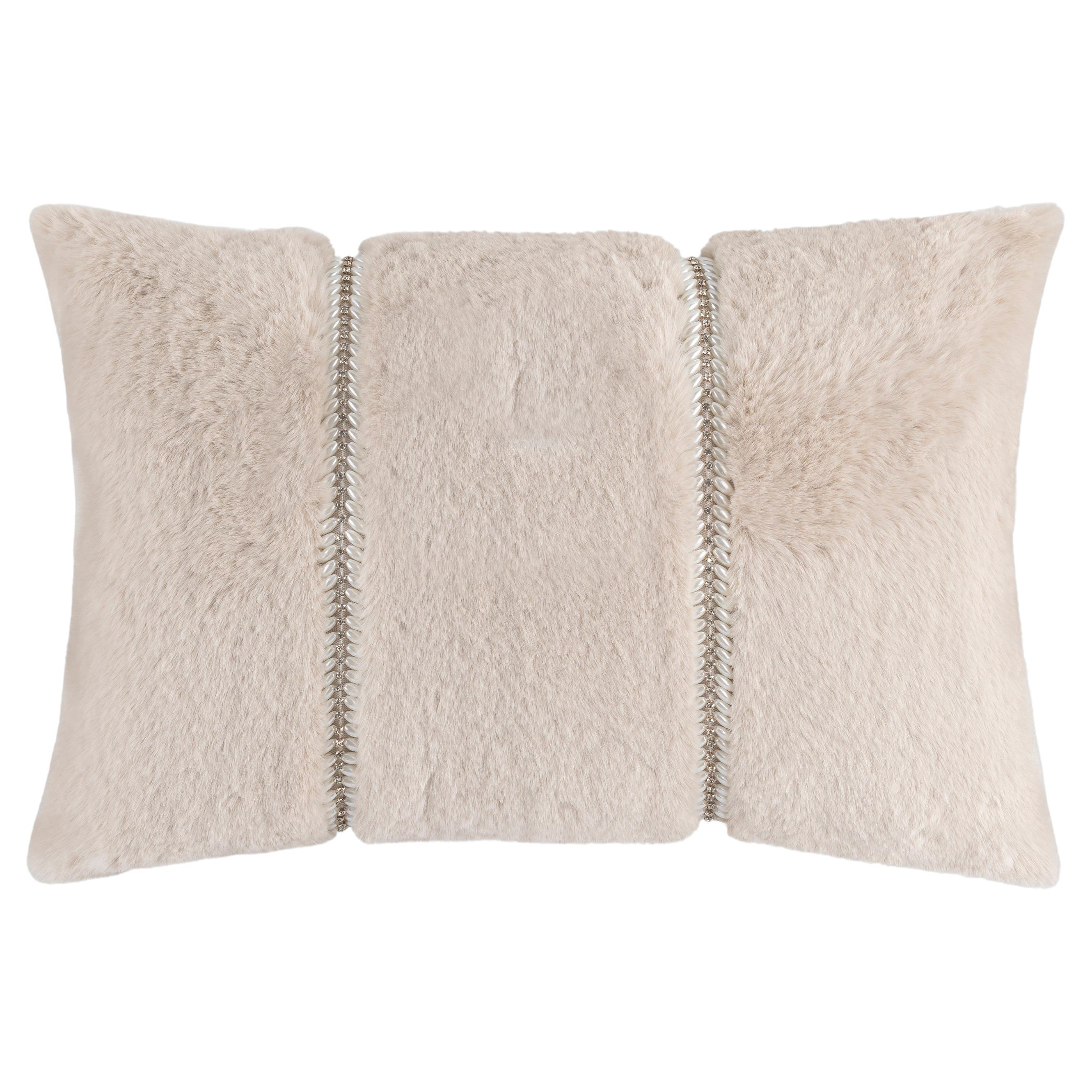 Lux Beige Fur Pillow For Sale