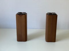 Lux Leather Pair of Floor Ashtrays with Bronze Top, 1960's, Switzerland