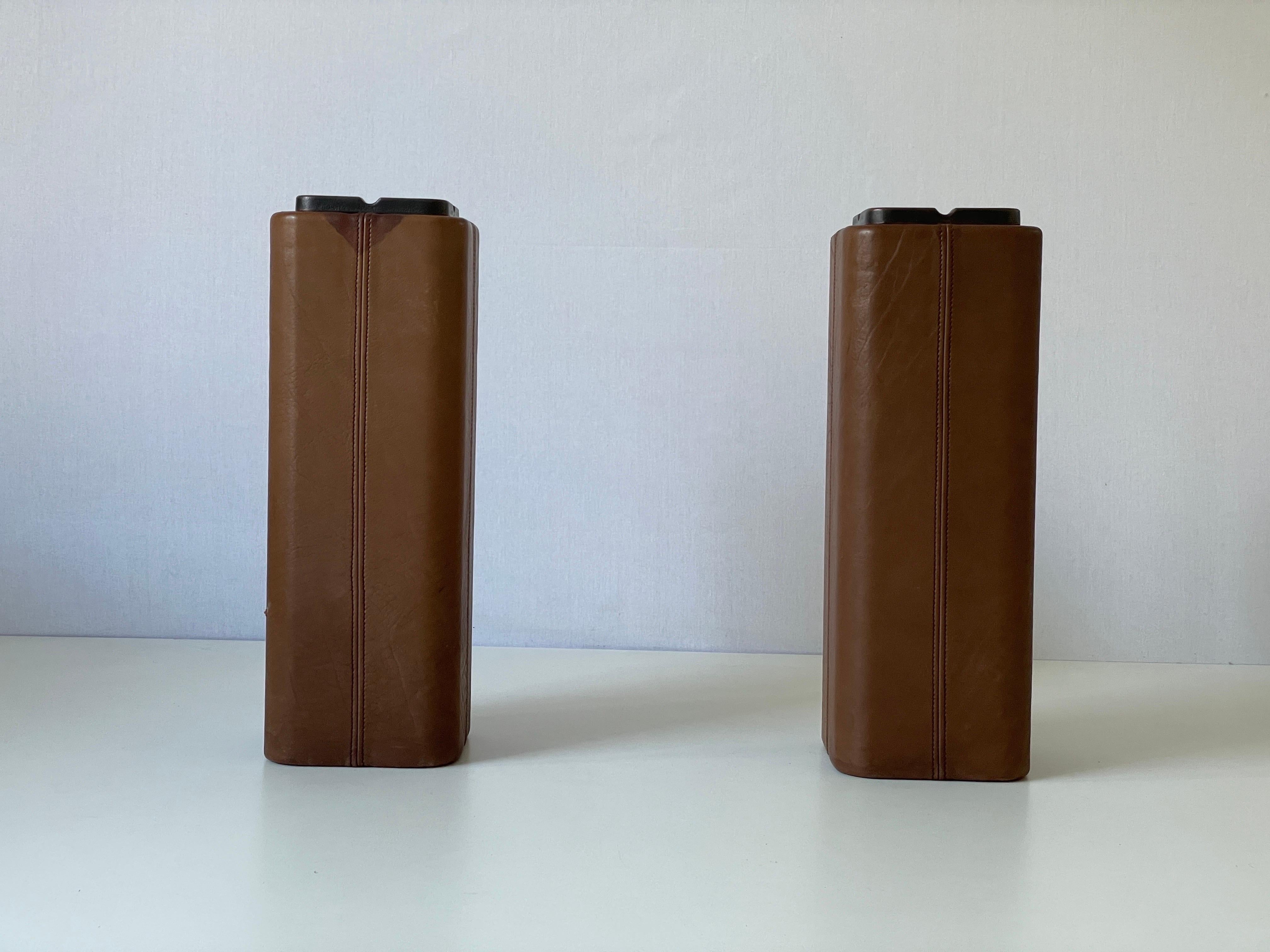 Mid-Century Modern Lux Leather Pair of Floor Ashtrays with Bronze Top, 1960's, Switzerland For Sale