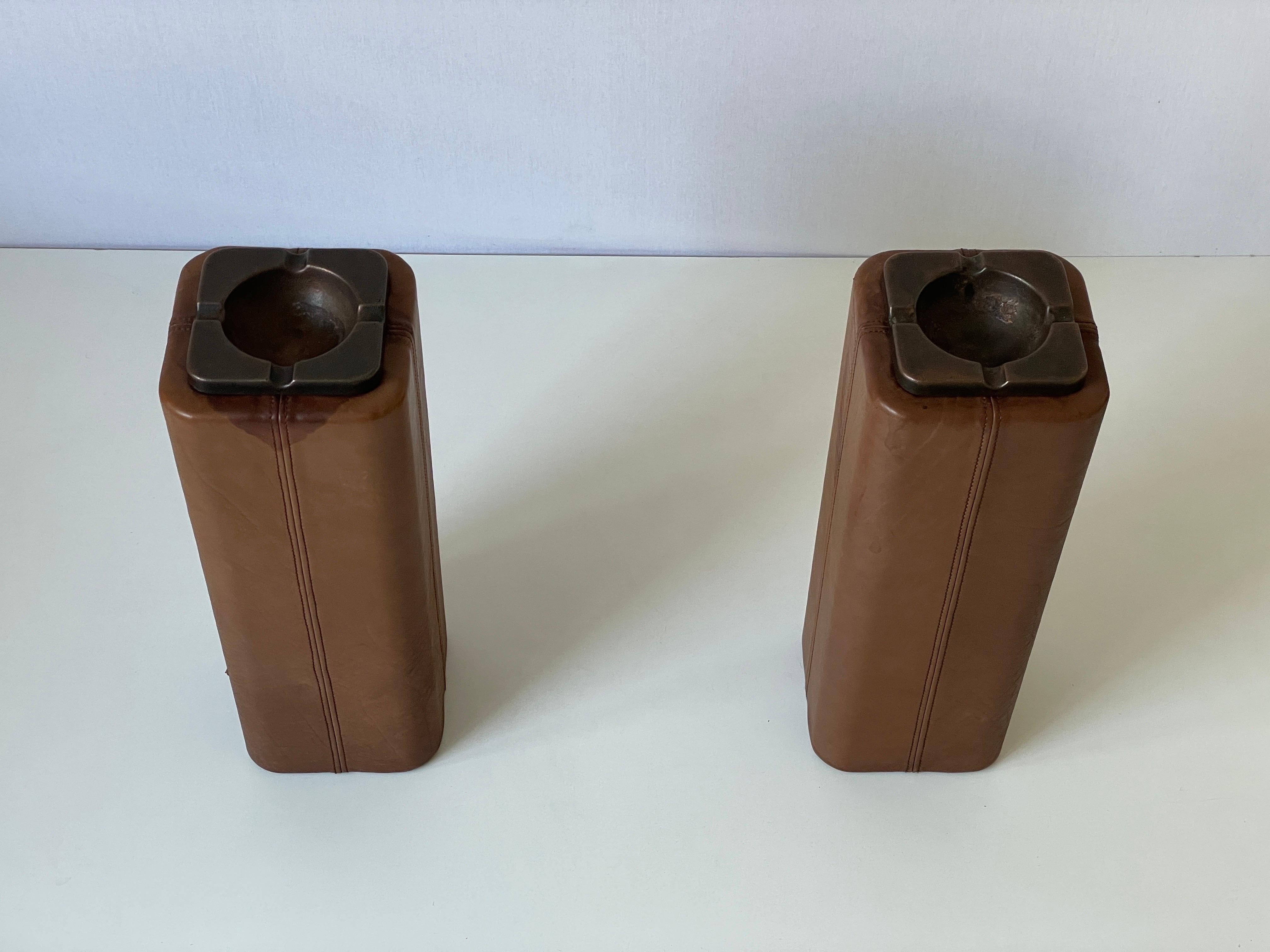 Lux Leather Pair of Floor Ashtrays with Bronze Top, 1960's, Switzerland For Sale 1