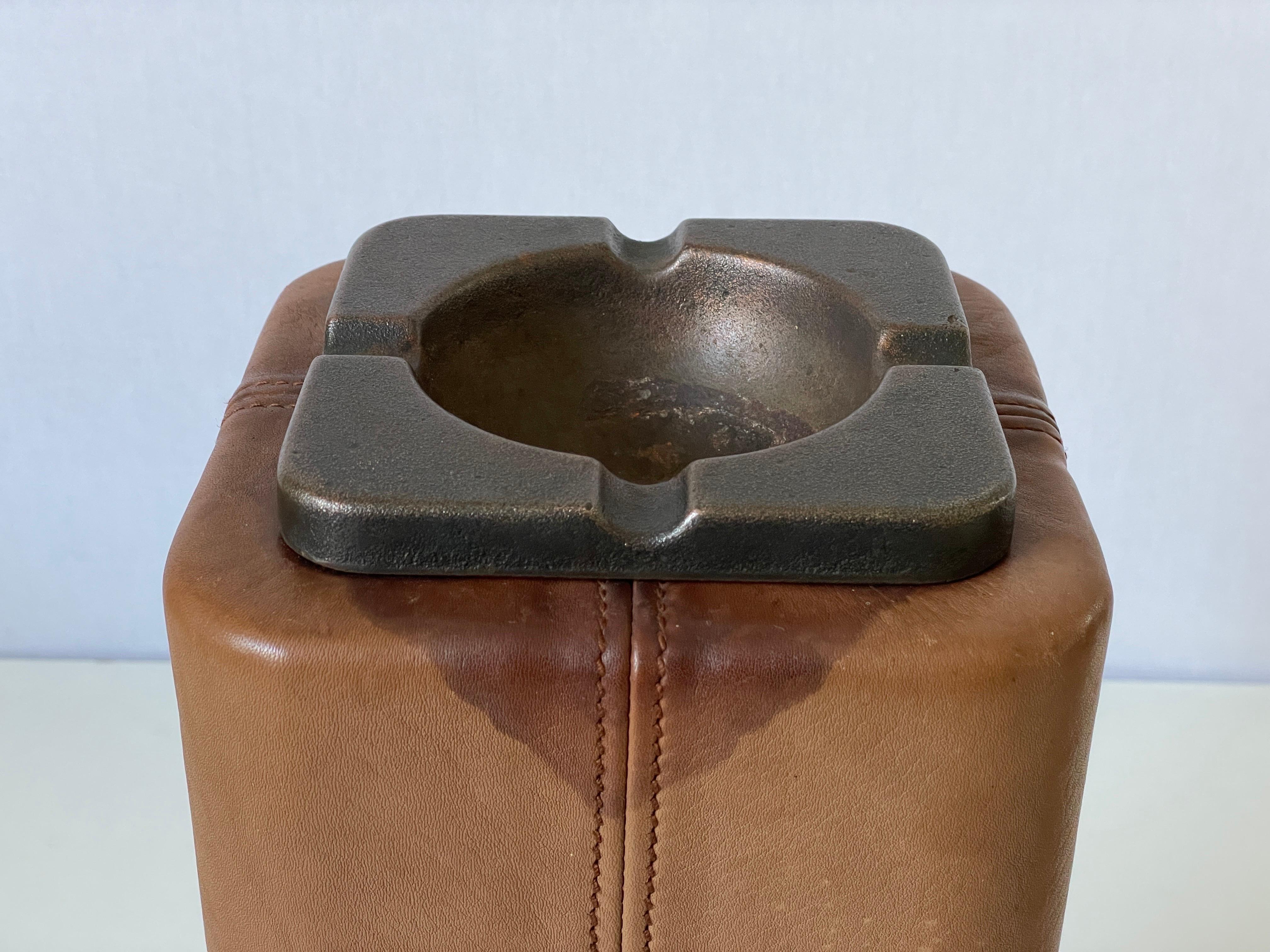 Lux Leather Pair of Floor Ashtrays with Bronze Top, 1960's, Switzerland For Sale 2