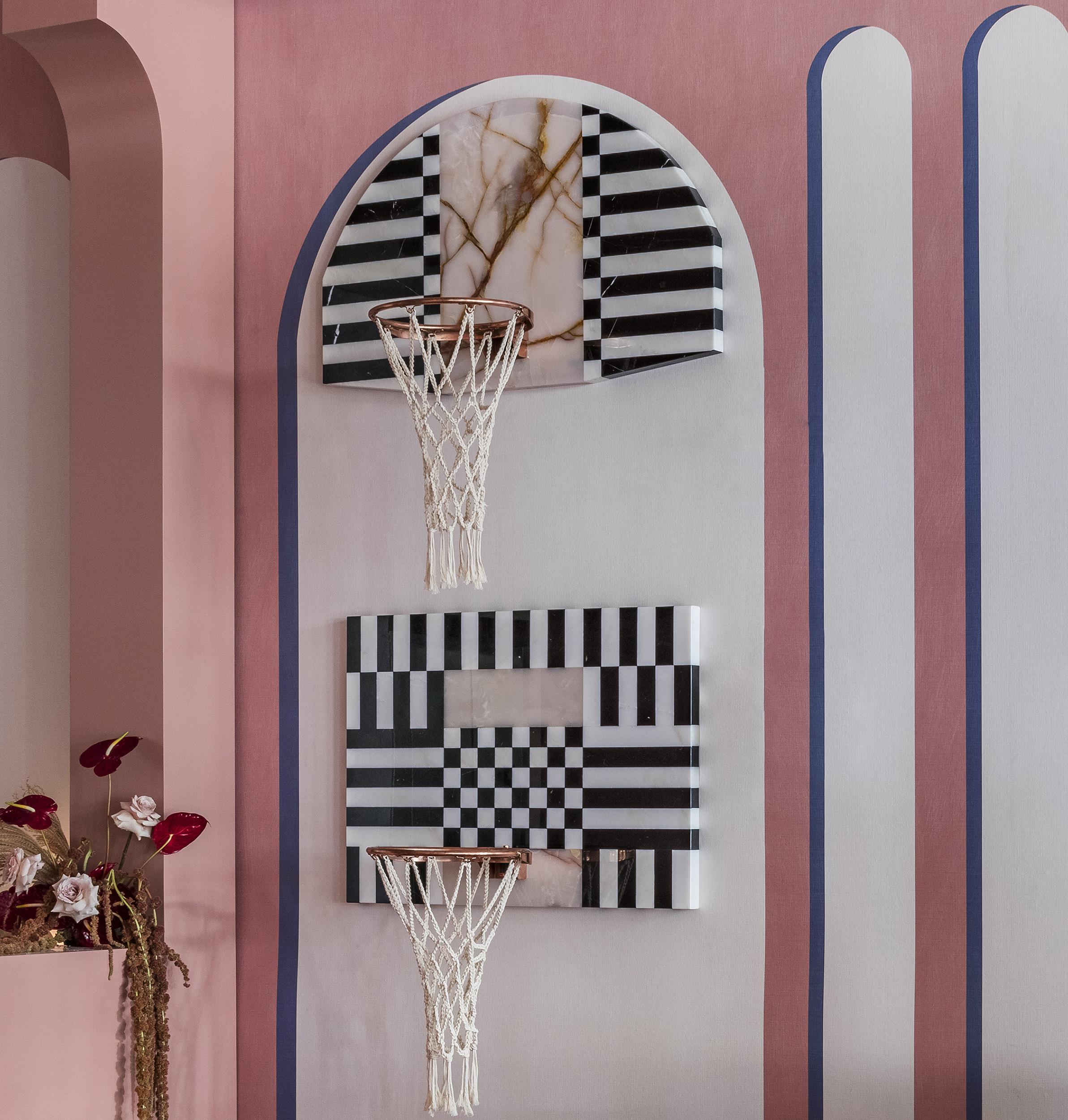 XXIe siècle et contemporain Mini créoles Lux de MONIOMI, cerceau de basket-ball rond en marbre fait main en vente