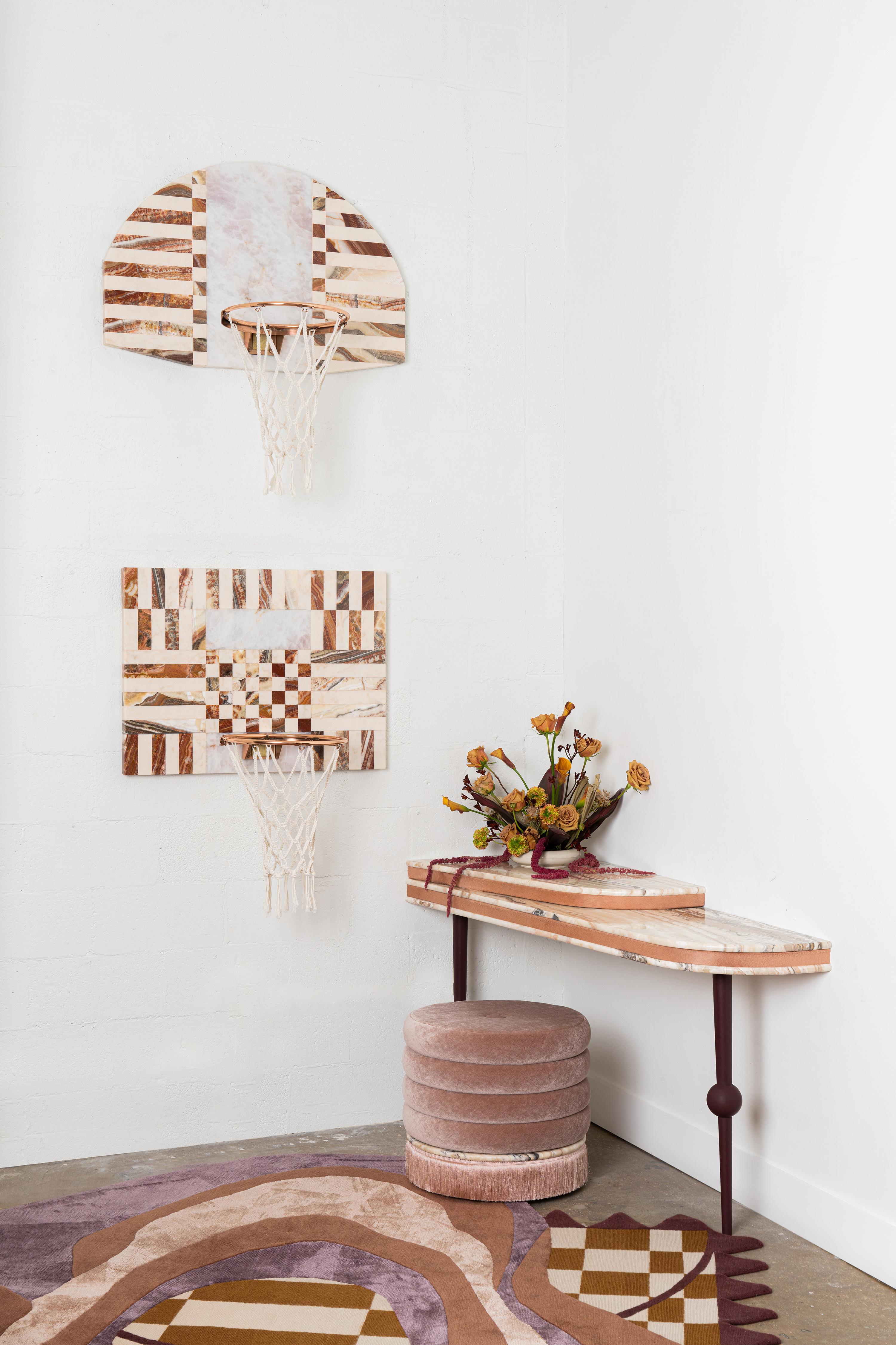 A playful and graphic layering of marble patterns that utmost depict the ALTIS aesthetics. Hues of blushes and burgundies are reflected amidst the marbles, hand-woven cotton and copper that comprise the perfect union of materiality. This