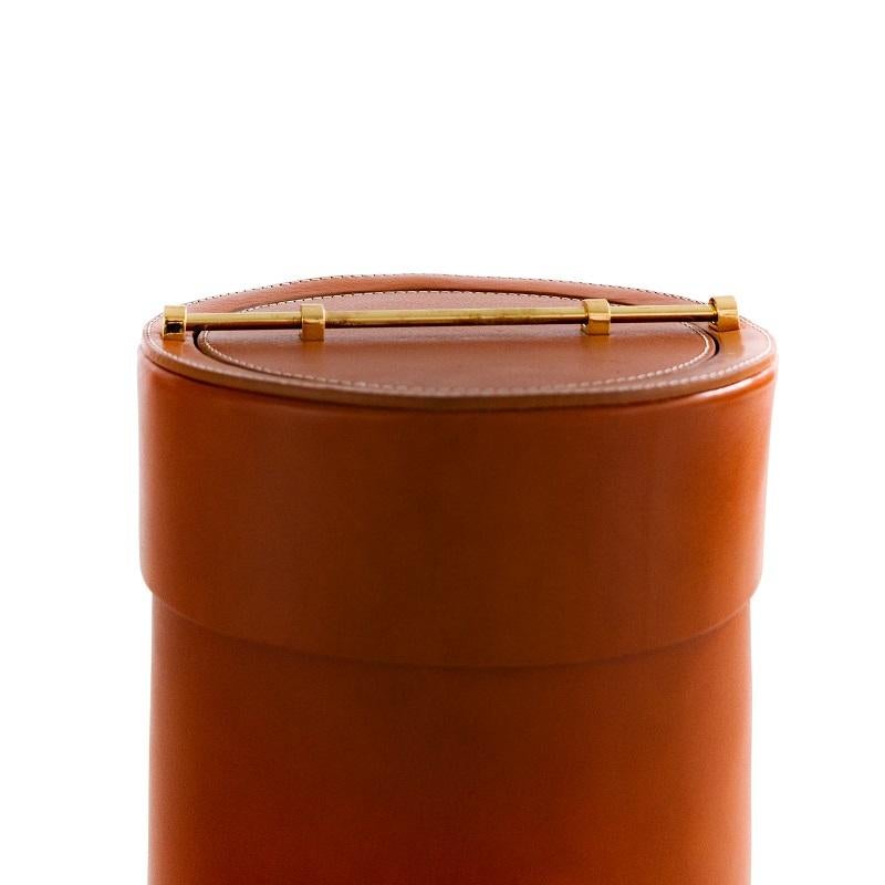 Lux Paper Bin Handcrafted in Natural Tobacco Cowhide Leather with Brass Details For Sale 3