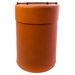 Lux Paper Bin Handcrafted in Natural Tobacco Cowhide Leather with Brass Details