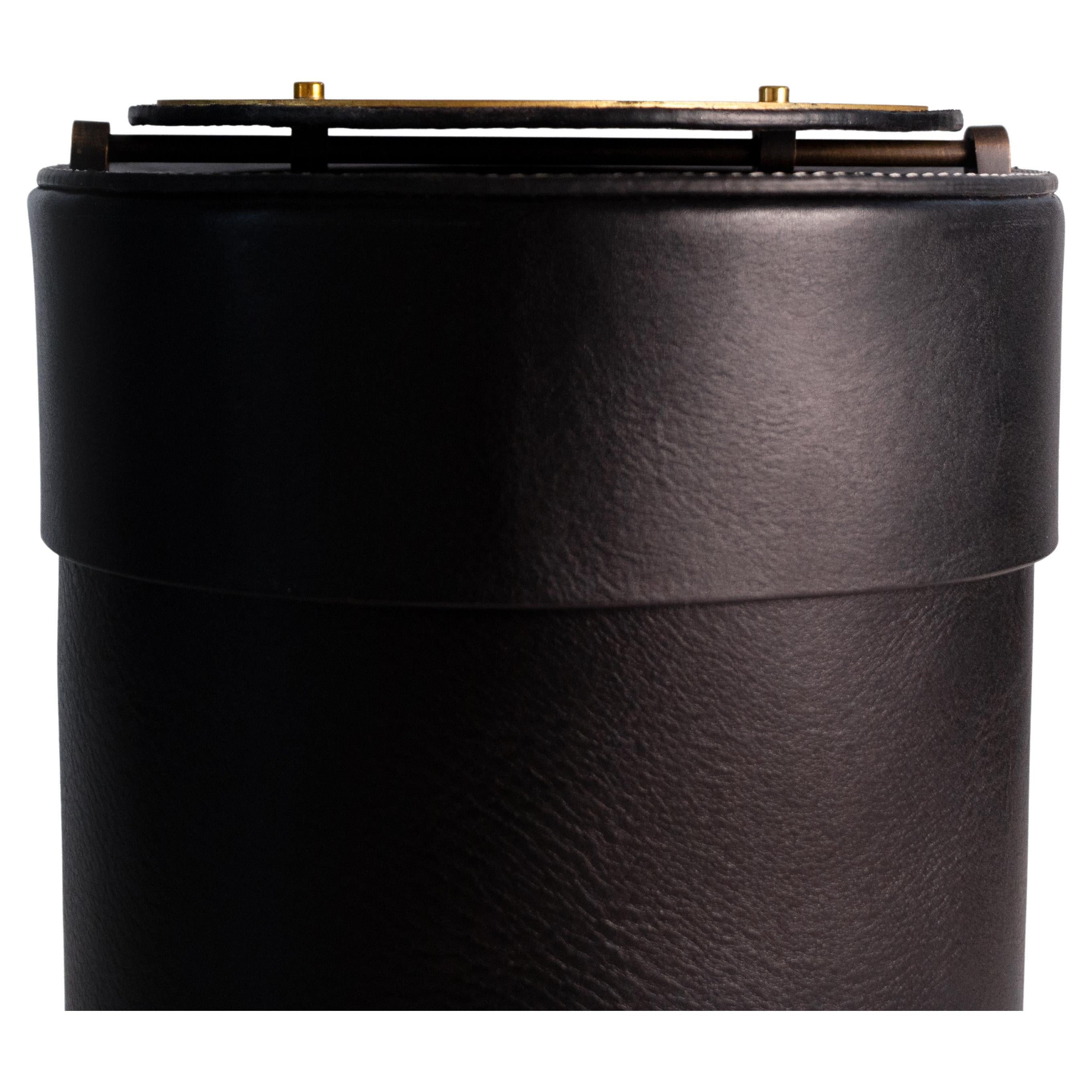 Other Lux Paper Bin Handcrafted in Natural Tobacco Cowhide Leather with Brass Details For Sale