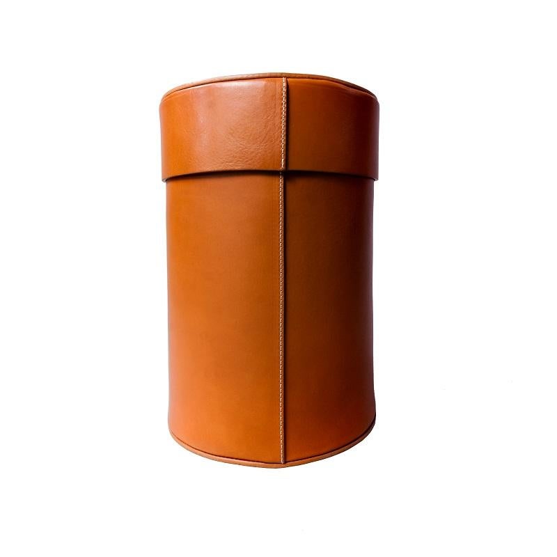 Lux Paper Bin Handcrafted in Natural Tobacco Cowhide Leather with Brass Details For Sale 2