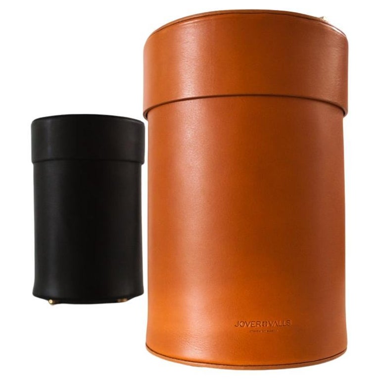 Lux Paper Bin Handcrafted in Natural Tobacco Cowhide Leather with Brass  Details