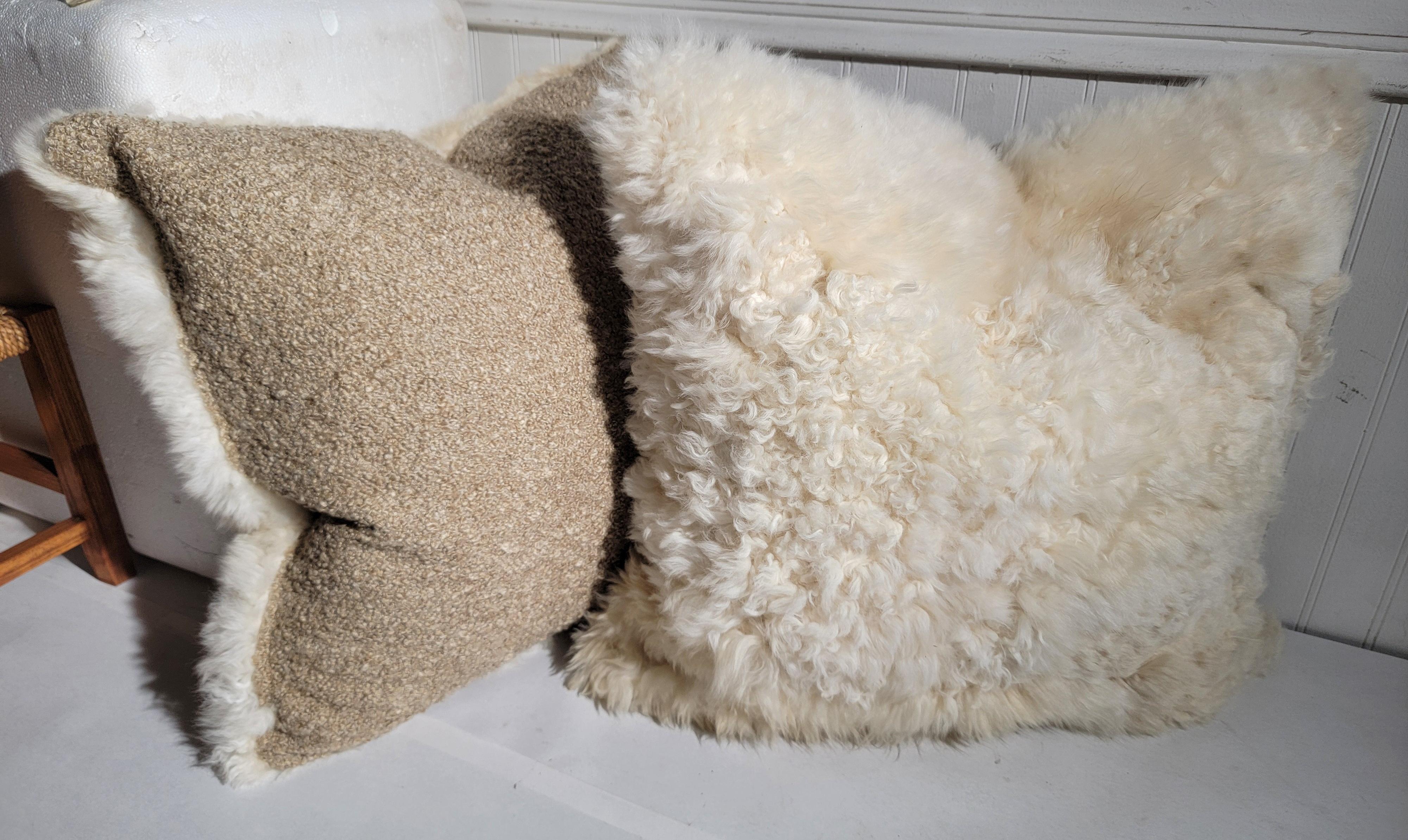 Hand-Crafted Lux Sheep Skin Pillows - Set Of Three For Sale