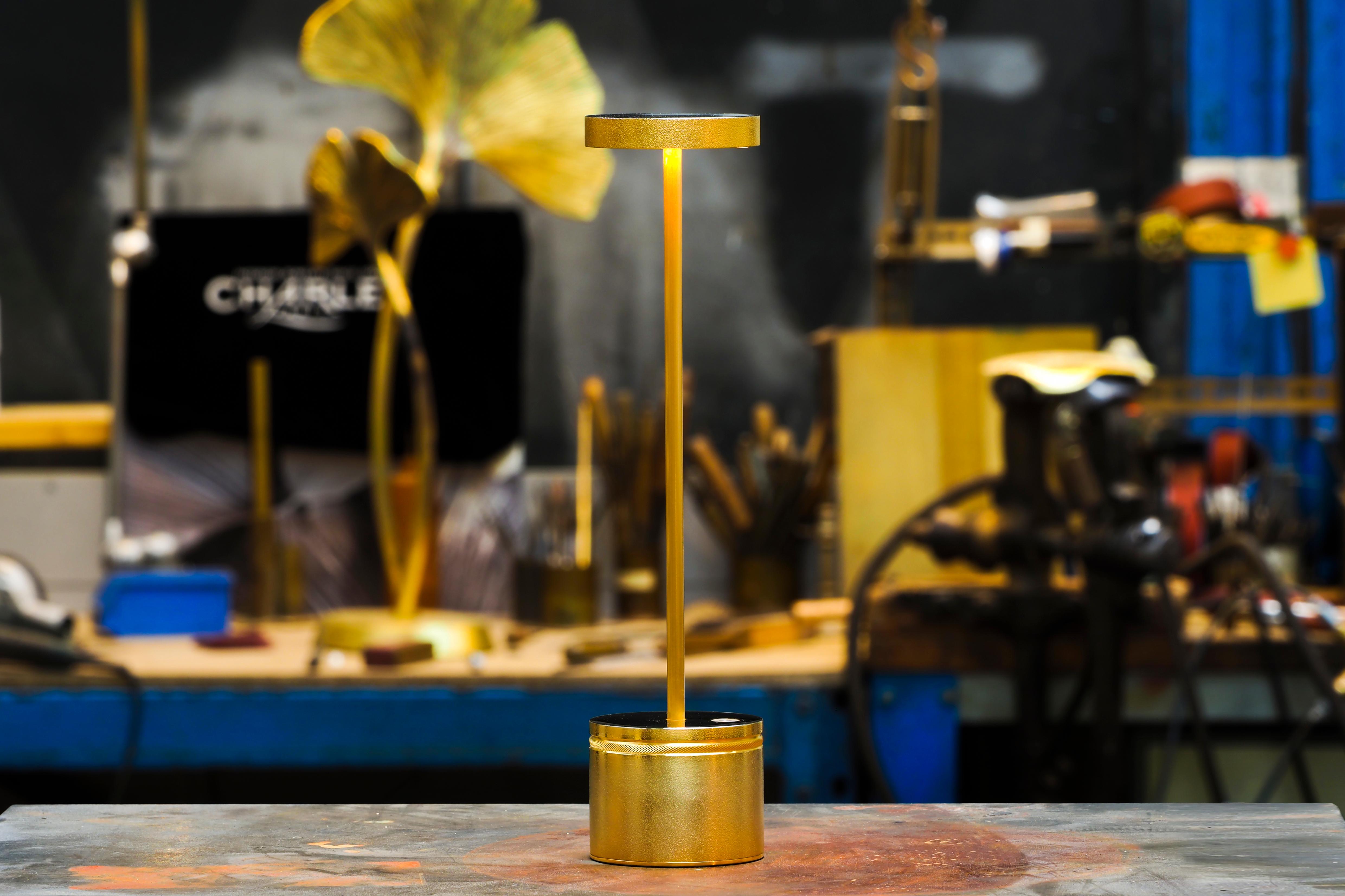 Contemporary Luxciole, Wireless Table Lamp, Made of Brass, Made in France by Charles Paris For Sale