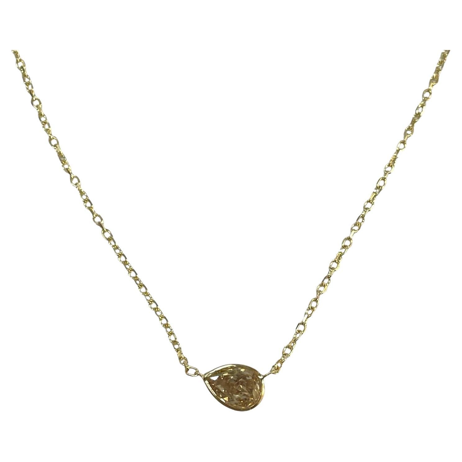 Luxe 14K Yellow Gold 0.76ct Pear Natural Diamond Bezeled Necklace
