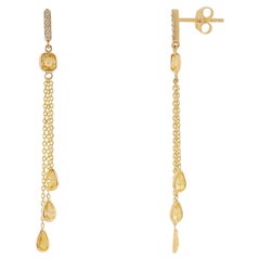 Luxe 1.92Ct Yellow Sapphire & Diamond Chain Drop Earrings in 14K Yellow Gold