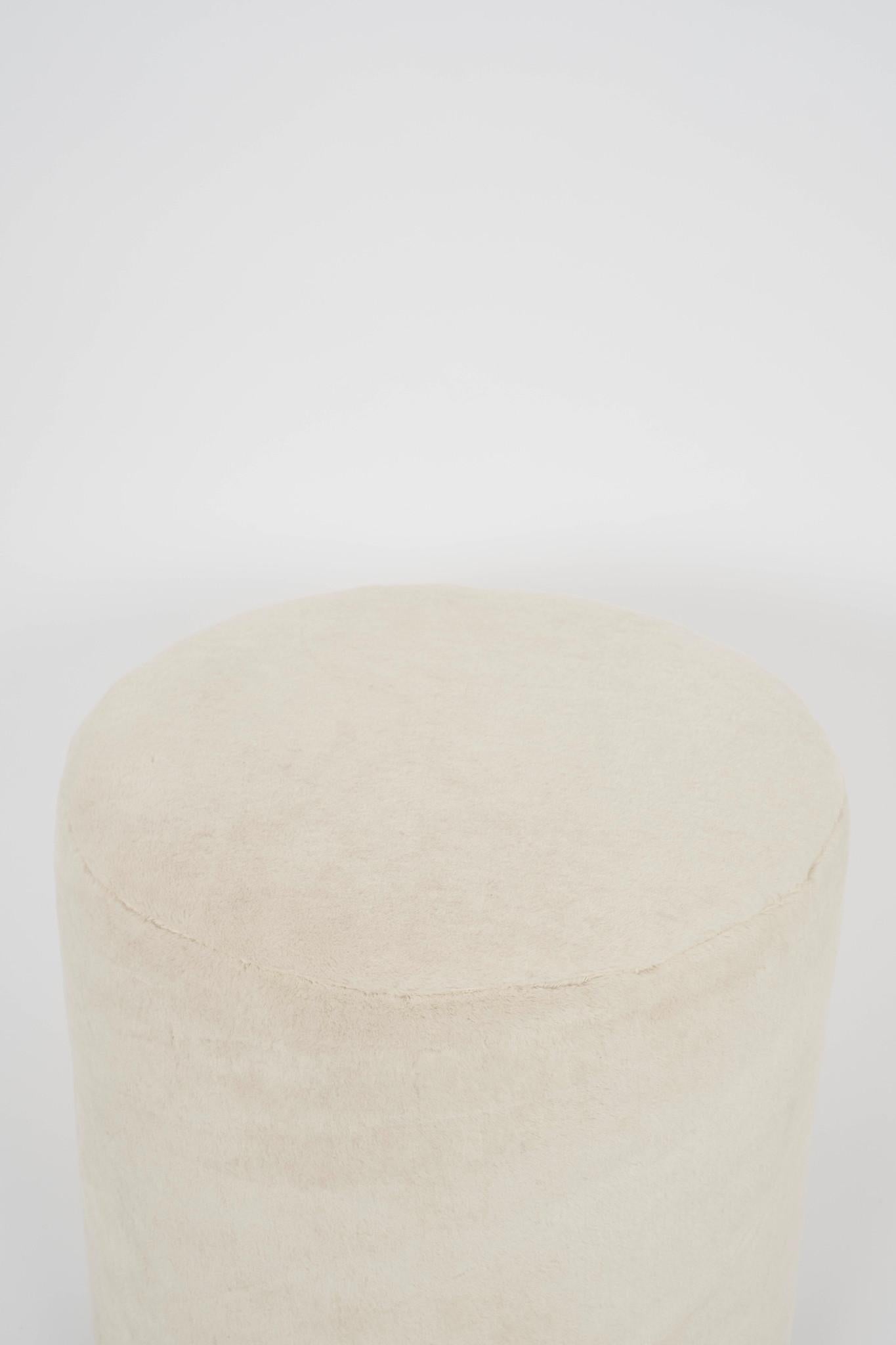 American Cubist Creamy White Luxe Alpaca Fleece Pouf Ottoman For Sale